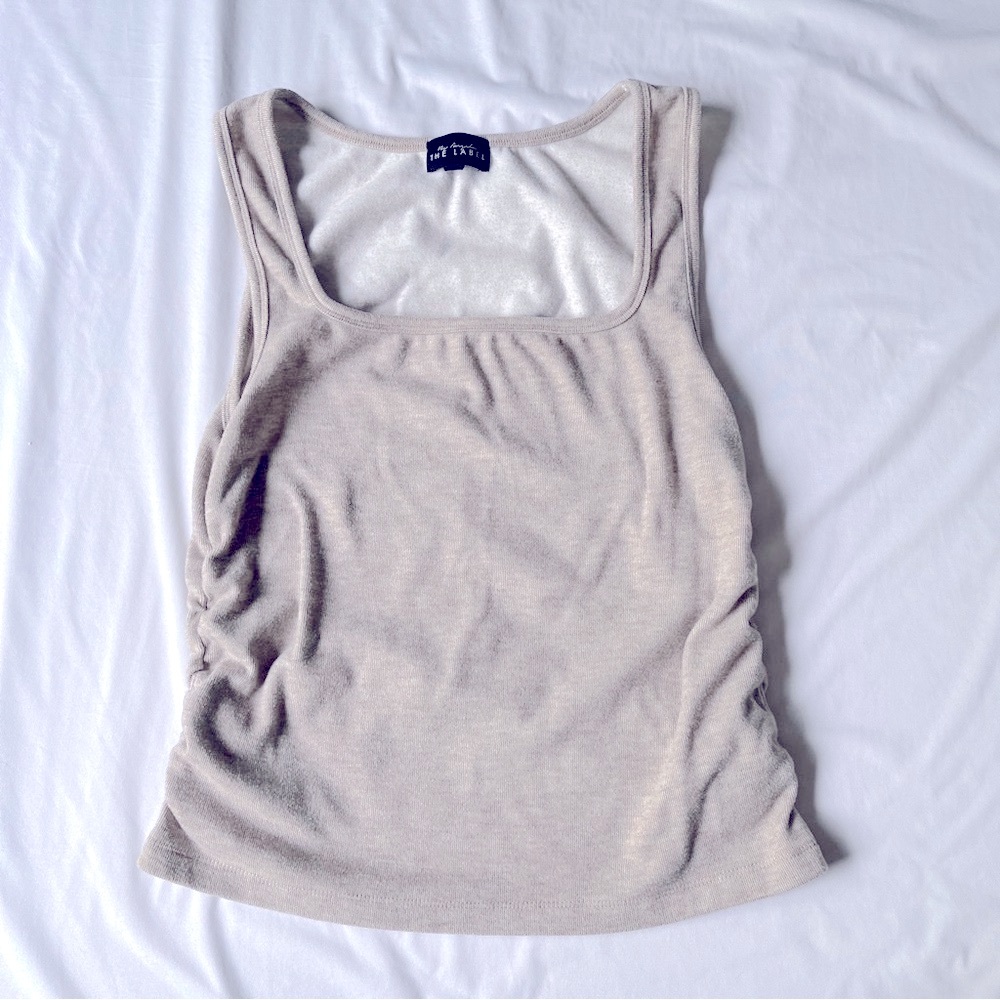 By Angela the Label Tan Ruched Sleeveless fleece lined Tank Top